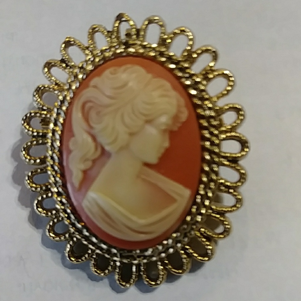 Cameo Pin , Gold Tone.  N W T